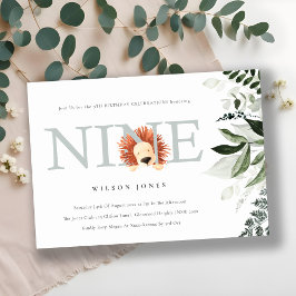 Convite Folhagem de Leão Azul Cuta e Azul 9.º Aniversário