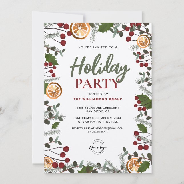 Convite Folhagem de Natal do Corporate Holiday Party (Frente)