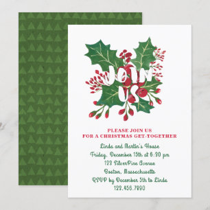 Convite Folhagem de Natal Vermelha e Verde Junta-se ao Par