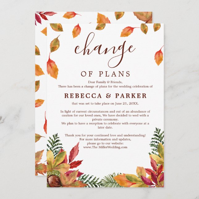 Convite Folhagem de outono Comunicado adiado (Frente/Verso)