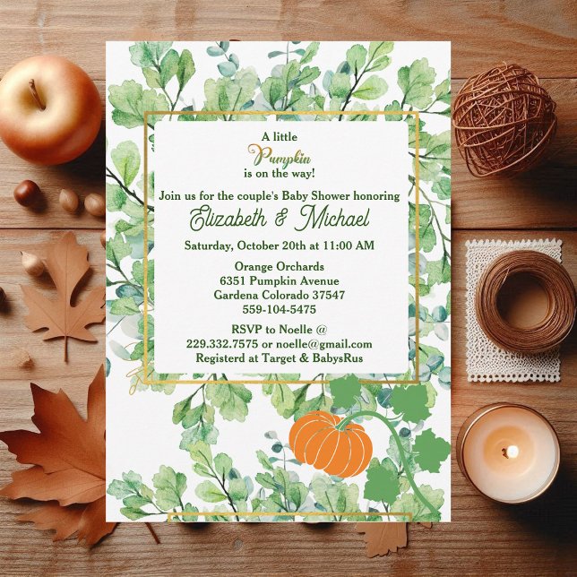 Convite Folhagem de outono do Chá de fraldas de Pequenas C (Little Pumpkin Couples Baby Shower Autumn Foliage Invitation)