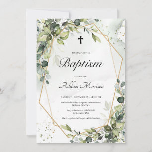 Convite Folhagem Dourada em verde deixa batismo