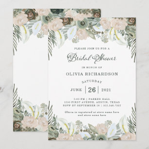 Convite Folhagem e Floral   Chá de panela Verde Sage