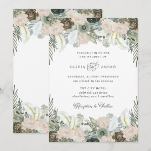 Convite Folhagem e Floral   Sage Green Wedding