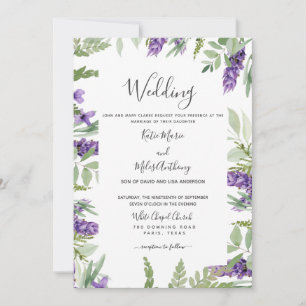 Convite Folhagem Elegante & Casamento Lavanda
