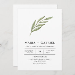 Convite Folhagem elegante. Casamento moderno simples