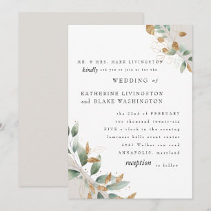 Convite Folhagem Elegante Noiva Pais Casamento Matte Creme