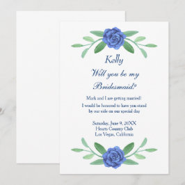 Convite Folhagem Floral Azul Folhagem Bridesmaid Card