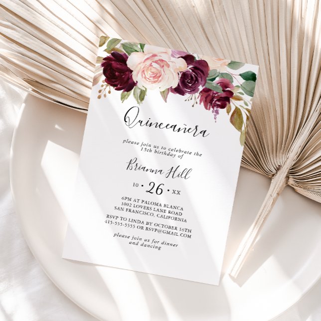 Convite Folhagem Floral e Botânica Rústica Quinceañera (Criador carregado)