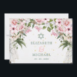 Convite Folhagem Floral Judaica de Casamento<br><div class="desc">Um buquê floral em matizes cor-de-rosa e folhagem das folhas é a base para este elegante convite personalizado de Casamento. Verduras macias e pinças com sotaque de manchas de ouro flutuando pelo design. Altere facilmente as informações para o seu convite personalizado de casamento. De uma série de papéis de carta...</div>