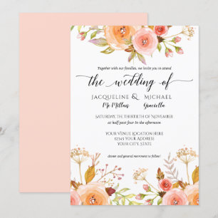 Convite Folhagem Floral Rosa de Casamento Floral com Blush