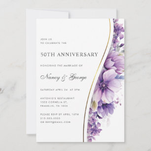 Convite Folhagem Floral Roxa 50º Aniversário de Casamento