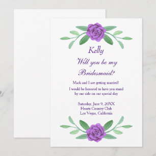 Convite Folhagem Floral Roxa Placa Bridesmaid