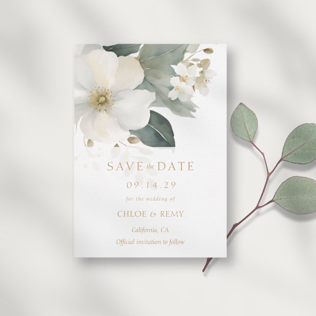 Convite Folhagem Floral Watercolor Casamento Salva a Data (Criador carregado)