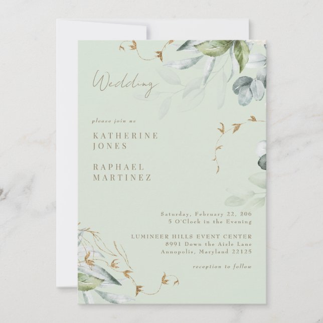 Convite Folhagem Leve Casamento Sem Pais  (Frente)