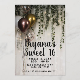 Convite Folhagem Luzes Brancas Rústicas Doce 16