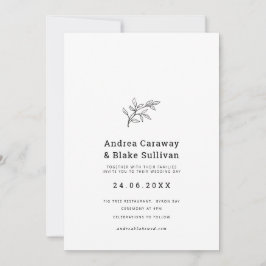 Convite Folhagem moderna e simples a preto e branco
