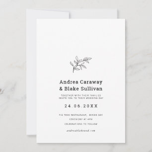 Convite Folhagem moderna e simples a preto e branco