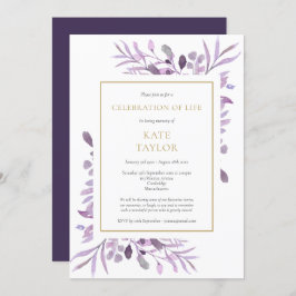 Convite Folhagem Roxa Celebração Dourada do Funeral da Vid