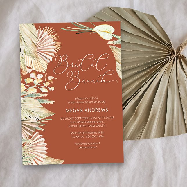 Convite Folhagem Seca de Boho Palm Terracotta Bridal Brunc (Bridal Brunch invitation from my Boho Palm Bridal Shower Collection)