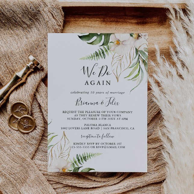 Convite Folhagem Tropical Dourada Que Fazemos Novamente Vo (Criador carregado)