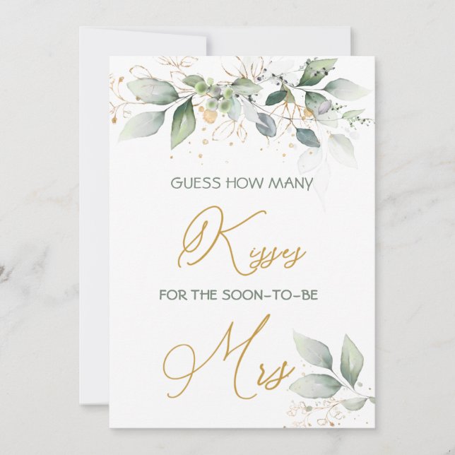 Convite Folhagem verde adivinha quantos beijos (Frente)