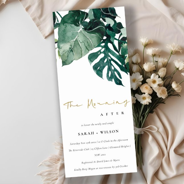 Convite Folhagem Verde De Monstera Tropical Após A Manhã (Criador carregado)