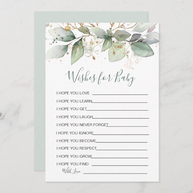 Convite Folhagem verde Deseja o jogo do Chá de fraldas (Frente/Verso)