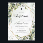 Convite Folhagem verde Dourada deixa batismo boho<br><div class="desc">Folhagem verde de quadro Dourado deixa convite para batismo,  Contacte-me para obter itens correspondentes ou para personalização,  Rosas de Blush ©</div>