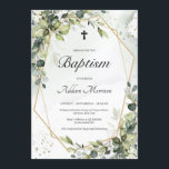 Convite Folhagem verde Dourada deixa batismo boho<br><div class="desc">Folhagem verde de quadro Dourado deixa convite para batismo,  Contacte-me para obter itens correspondentes ou para personalização,  Rosas de Blush ©</div>