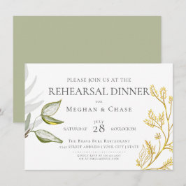 Convite Folhagem Verde Dourada e Sage