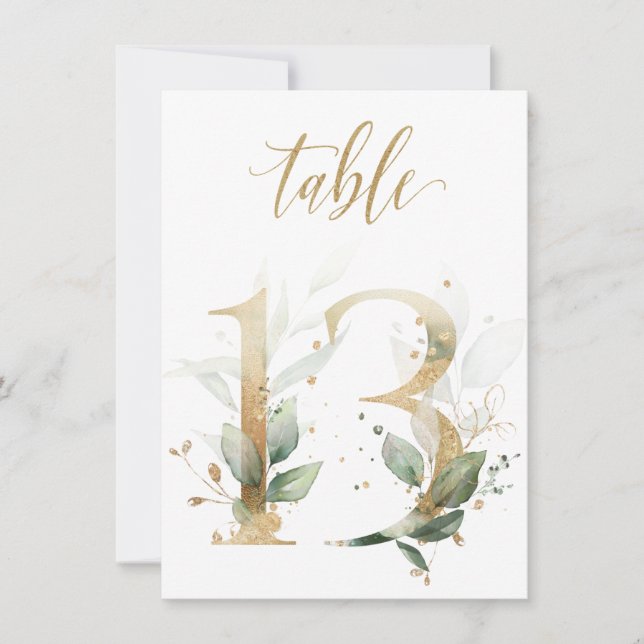 Convite Folhagem Verde e Dourada com Aquarela, Quadro 13 (Frente)