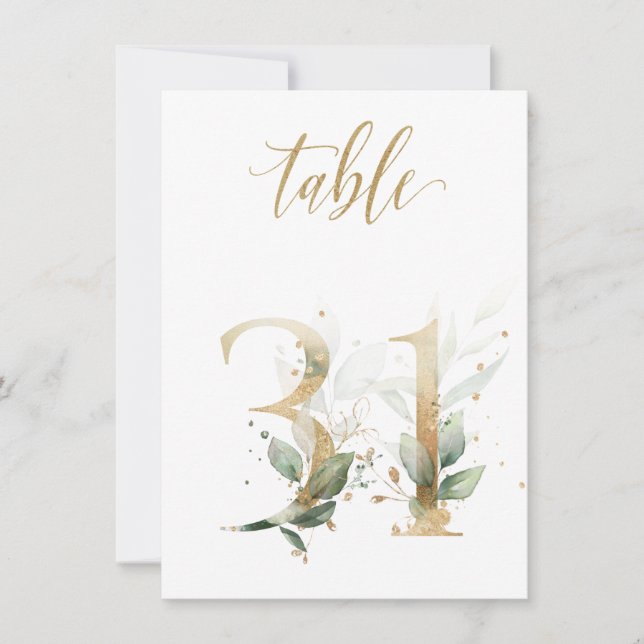 Convite Folhagem Verde e Dourada com Aquarela, Quadro 31 (Frente)