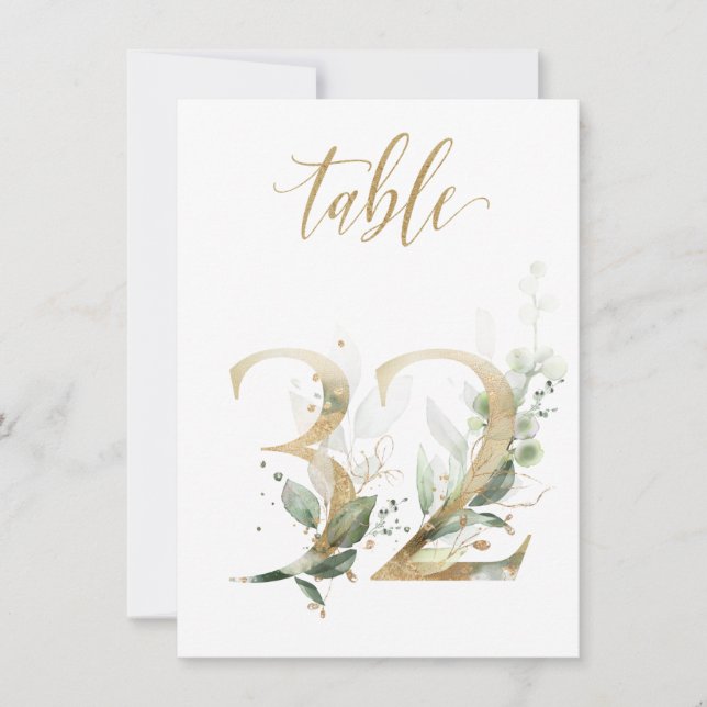 Convite Folhagem Verde e Dourada com Aquarela, Quadro 32 (Frente)