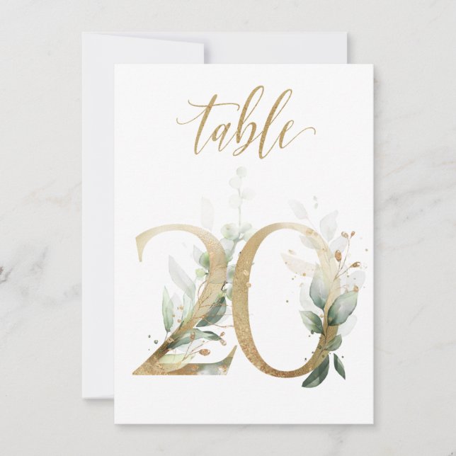 Convite Folhagem Verde e Dourada de Aquarela, Quadro Númer (Frente)