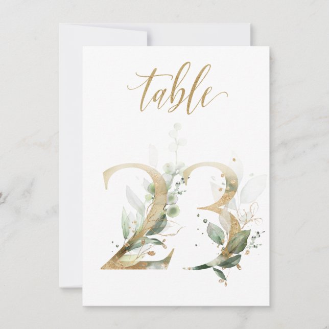 Convite Folhagem Verde e Dourada de Aquarela, Quadro Númer (Frente)