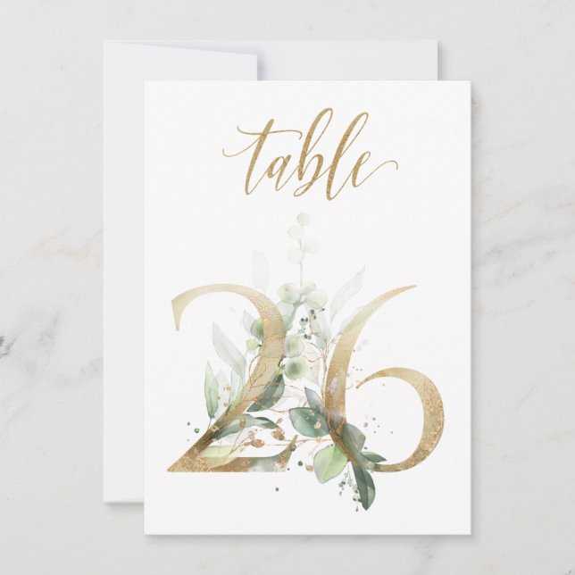 Convite Folhagem Verde e Dourada de Aquarela, Quadro Númer (Frente)