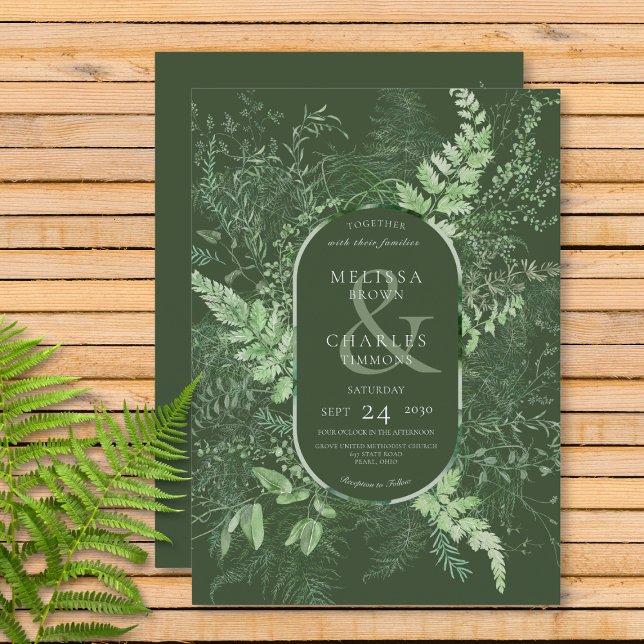 Convite Folhagem Verde Esmeralda Verde Samambaia Rústica (Criador carregado)