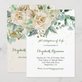 Convite Folhagem Verde Floral Elegante Funeral Rosa