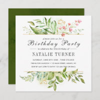 Folhagem Verde Floral Festa de aniversário de Aqua