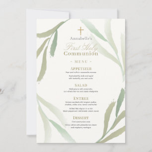 Convite Folhagem Verde Natural Primeiro Menu Sagrado da Co