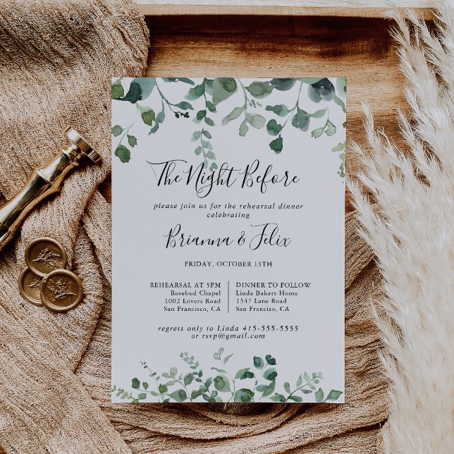 Convite Folhagem Verde Noite Antes Do Janto De Ensaio (Criador carregado)