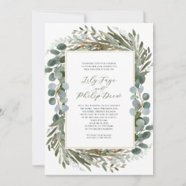 Convite Folhagem Verde Sálvia Quadro Casamento
