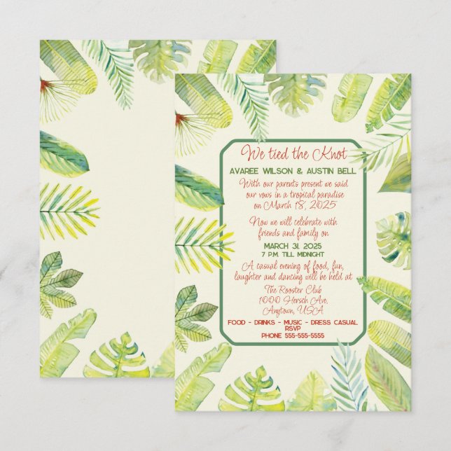 Convite Folhagem Verde Tropical (Frente/Verso)