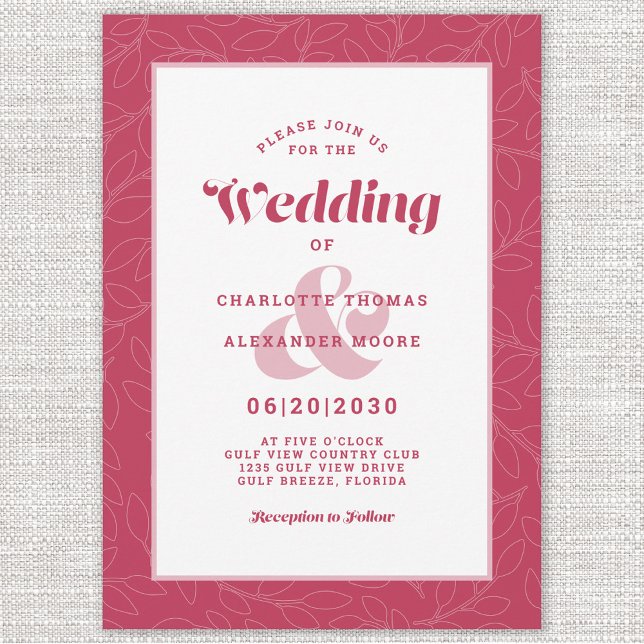 Convite Folhas Abstratas Simples Modernas | Magenta Vermel (Criador carregado)