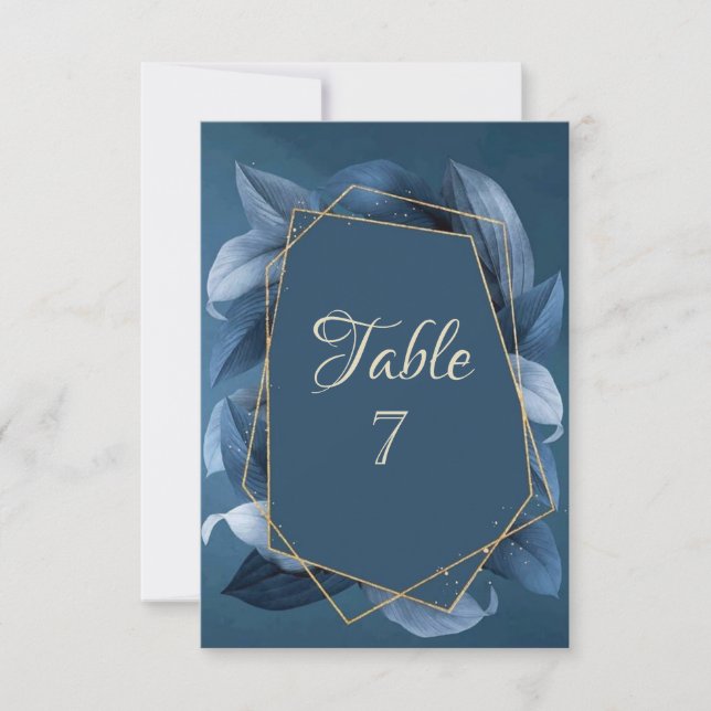 Convite Folhas Azuis Moldura Dourada Casamento  (Frente)