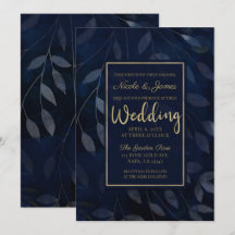 Folhas Botânicas Azul Escuro Casamento Moderno Chi