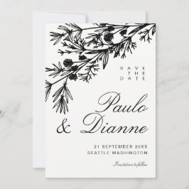 Convite Folhas Botânicas Desenhadas à Mão Salve a Data