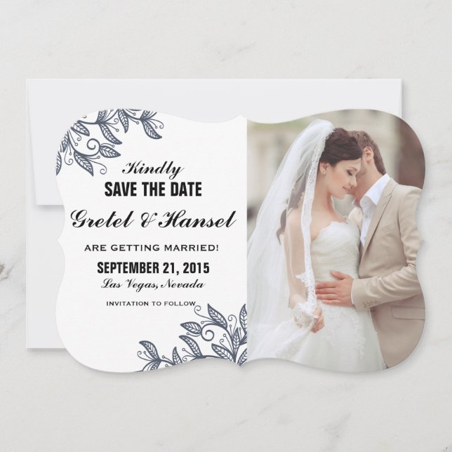 Convite folhas botânicas doodle foto salvar a data (Frente)