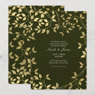 Convite Folhas Botânicas em Faux Foil Verde e Dourado para